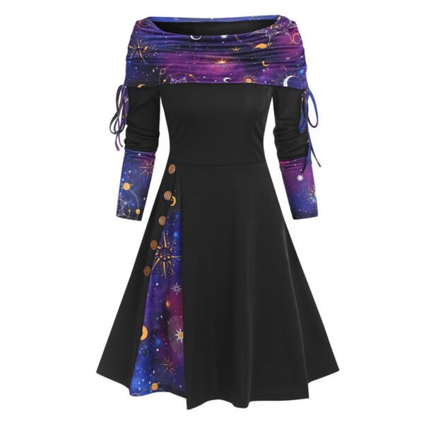 Autumn And Winter New Fashion Women's Waist Large Swing One Shoulder Long-sleeved Dress Female - Image 9