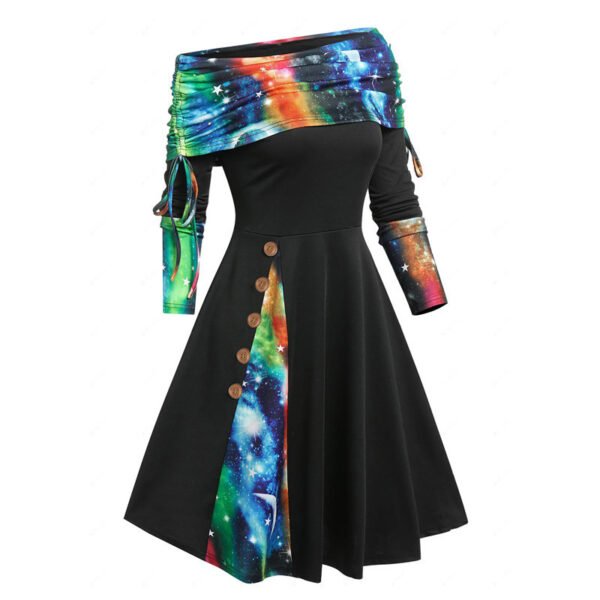 Autumn And Winter New Fashion Women's Waist Large Swing One Shoulder Long-sleeved Dress Female - Image 8