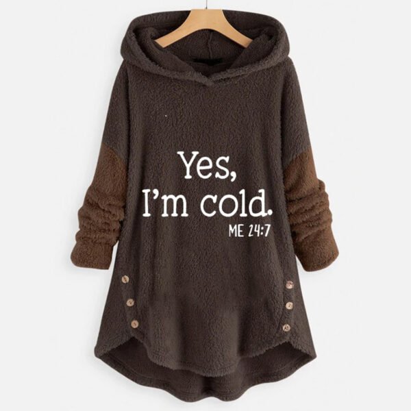 Autumn And Winter New European And American Button Plush Hooded Printing Jacket - Image 9