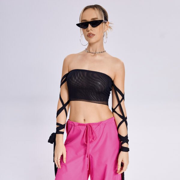 2023 New Style Womens Elastic Cross Arm Solid Color Straps Tank Top Casual Summer Ladies Slim Top - Image 4