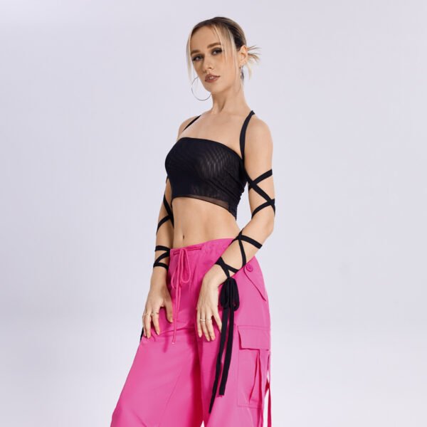 2023 New Style Womens Elastic Cross Arm Solid Color Straps Tank Top Casual Summer Ladies Slim Top - Image 7