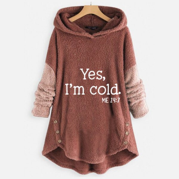 Autumn And Winter New European And American Button Plush Hooded Printing Jacket - Image 5