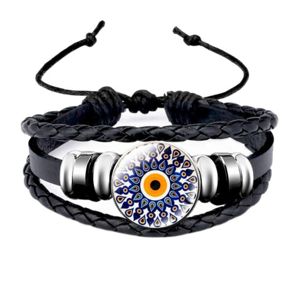 Turkish Blue Eye Glass Snap Button Leather Rope Chain Bracelet - Image 8