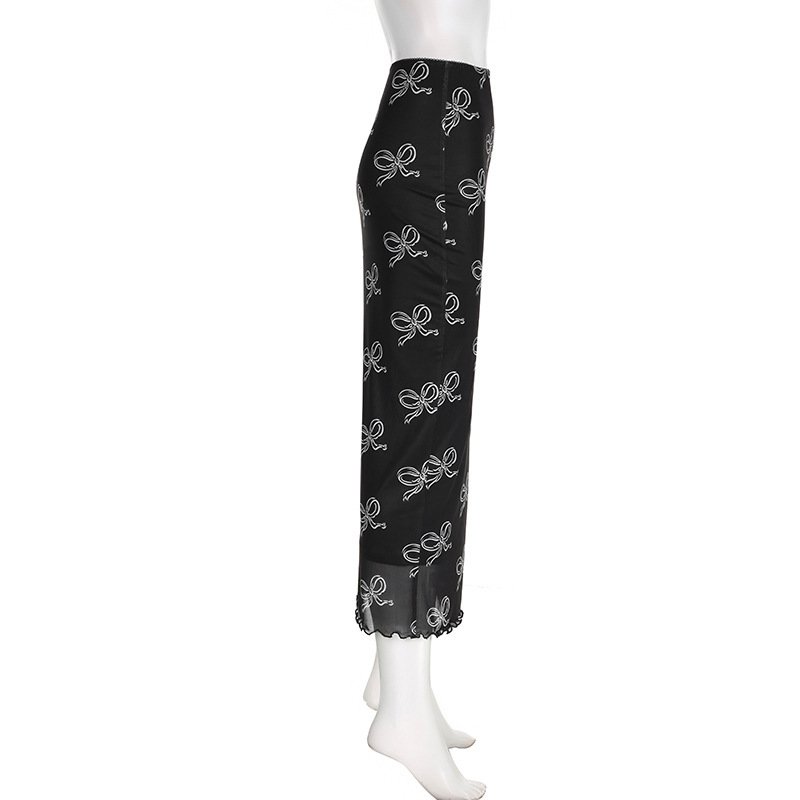 Retro Mesh Bow Printing Stitching Hip Skirt - Image 10