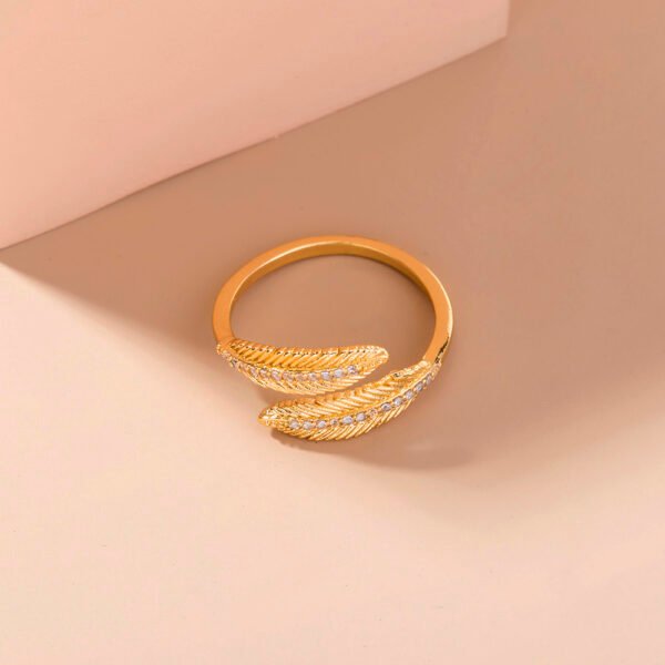 Zircon-inlaid Feather Opening Simple Micro-inlaid Zircon Ring Female Accessories - Image 2