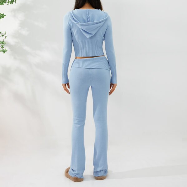 2pcs Knitted Hooded Suits Women's Long-sleeved Cardigan And High Waisted Trousers Clothing - Image 5