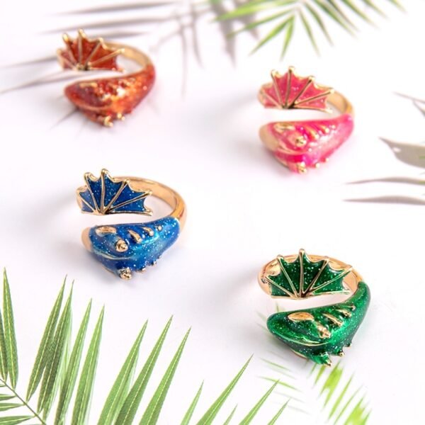Boho Blue Green Pink Red Dragon Wing Adjustable Rings For Women - Image 2