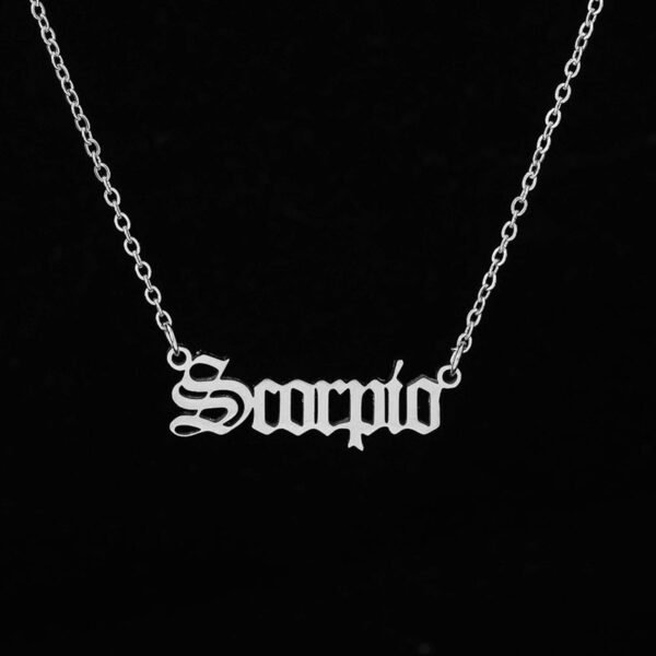 12 Constellation Letter Stainless Steel Pendant Silver Chain Necklace - Image 7