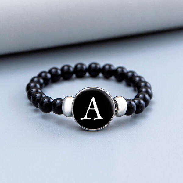 Letter Glass Snap Buttons Charm Bracelet Black Beads Bangles