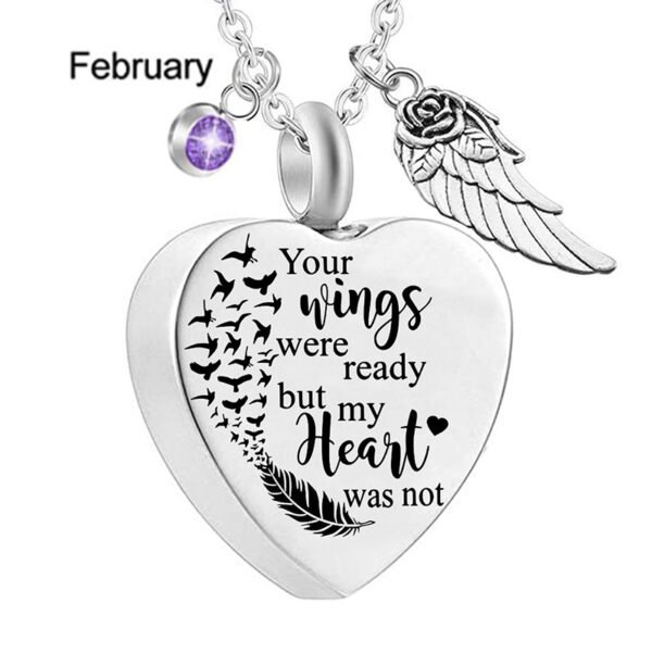 12 Birthstones Angel Wing Heart Stainless Steel Perfume Box Pendant Necklace - Image 4