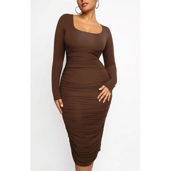Women's Square Neck Sexy Shaping Pleated Buttock Dress - Image 2