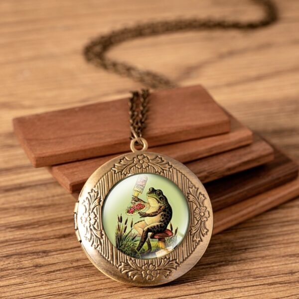 Vintage Cartoon Frog Angel Fairy Princess Glass Dome Photo Frame Locket Necklace - Image 9