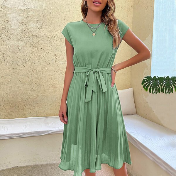 Lace Up Solid Pleated Dress - Image 5