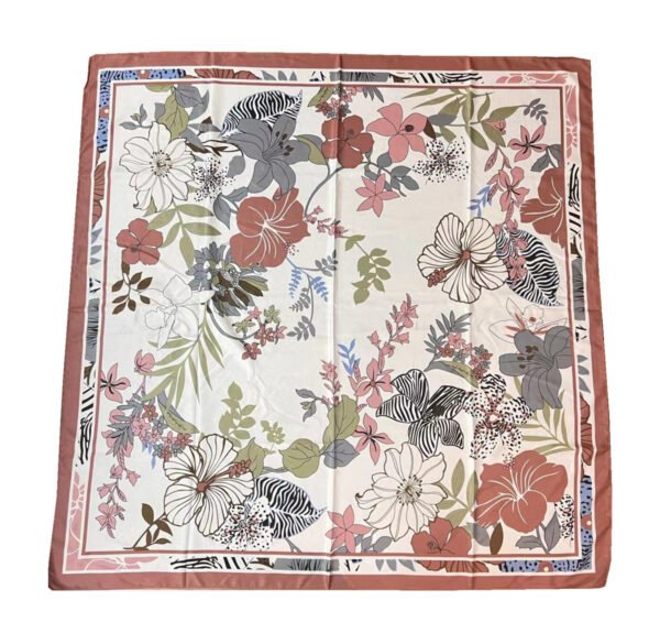 110cm Twill Floral Print Silk Scarf - Image 3