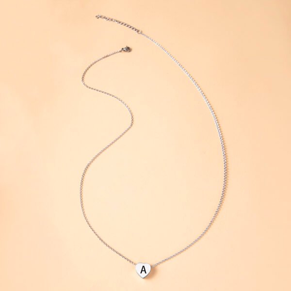 Stainless Steel Heart Pendant Necklace 26 Initial Letter Name Pendant For Women - Image 4