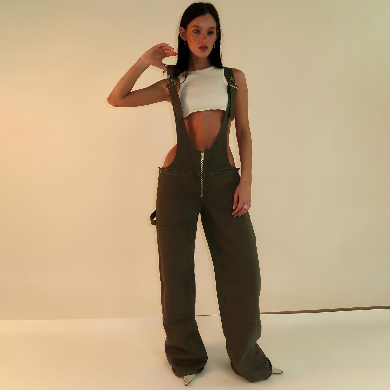 Y2K Zipper Denim Overalls With Pockets Fashion Loose Suspender Jumpsuit Streetwear Jeans Pants Womens Clothing - Image 2