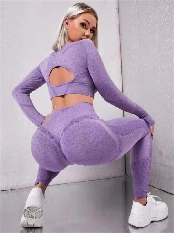 2pcs Sports Suits Long Sleeve Hollow Design Tops And Butt Lifting High Waist Seamless Fitness Leggings Sports Gym Sportswear Outfits Clothing - Image 8