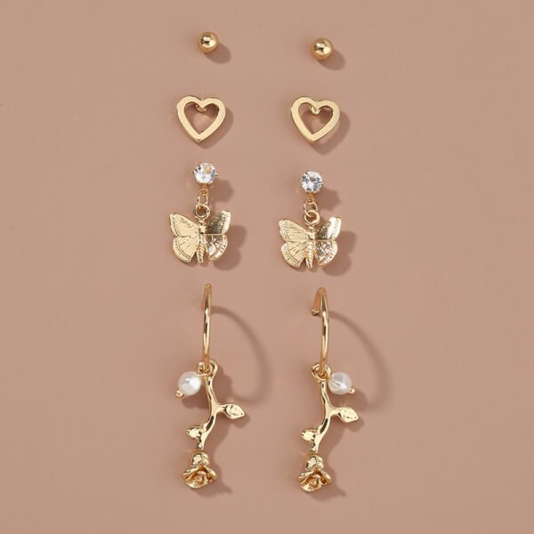 Butterfly rose 4-piece set earrings with studs - Image 3