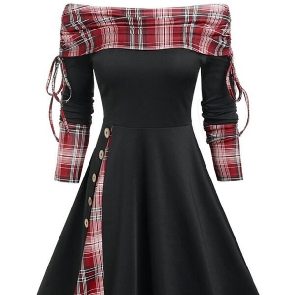 Autumn And Winter New Fashion Women's Waist Large Swing One Shoulder Long-sleeved Dress Female - Image 4