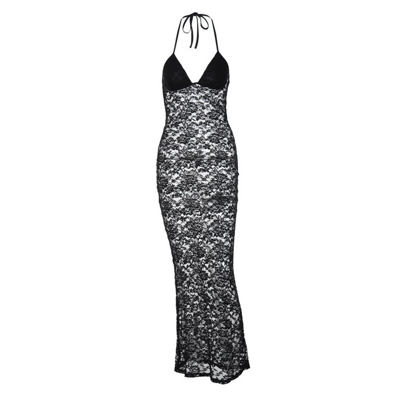 Women's V-neck Chest-wrapped Halter Stitching Lace Dress - Image 6