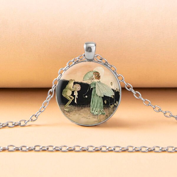 Vintage Cartoon Frog Angel Fairy Princess Glass Dome Necklace - Image 4