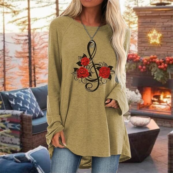 3D Rose Women's T Shirt Round Neck - Image 3