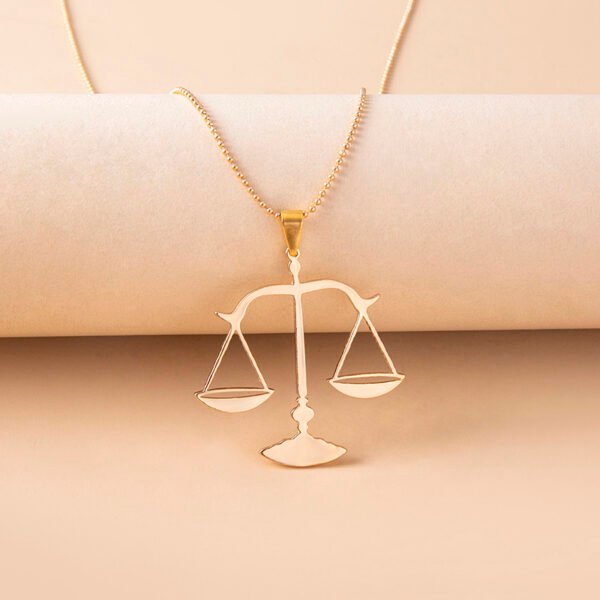 Vintage Big Libra Sign Statement Necklace Gold Balance Scales Pendant