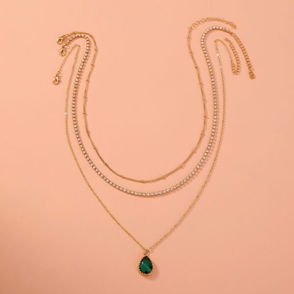 Zircon Green Drop Temperament Multi-layer Necklace - Image 2