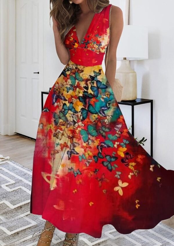 2023 Summer New V-neck Fashion Digital Printing Maxi Dress - Image 10
