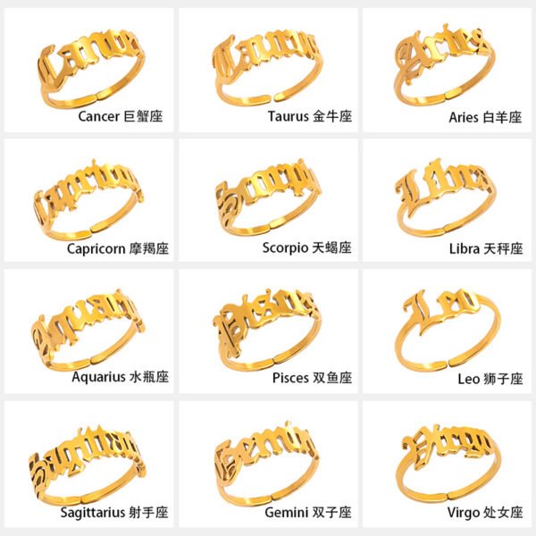 12 Constellation Horoscope Letter Stainless Steel Rings For Women - Image 4