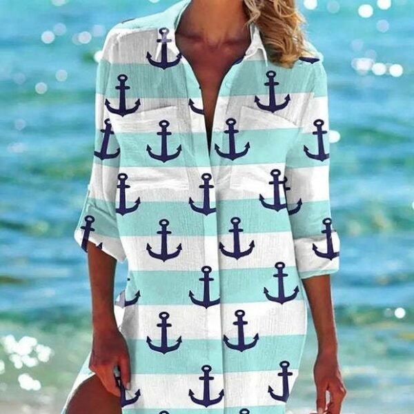 Women's Vacation Beach Bikini Jacket Printed Shirt - Image 3