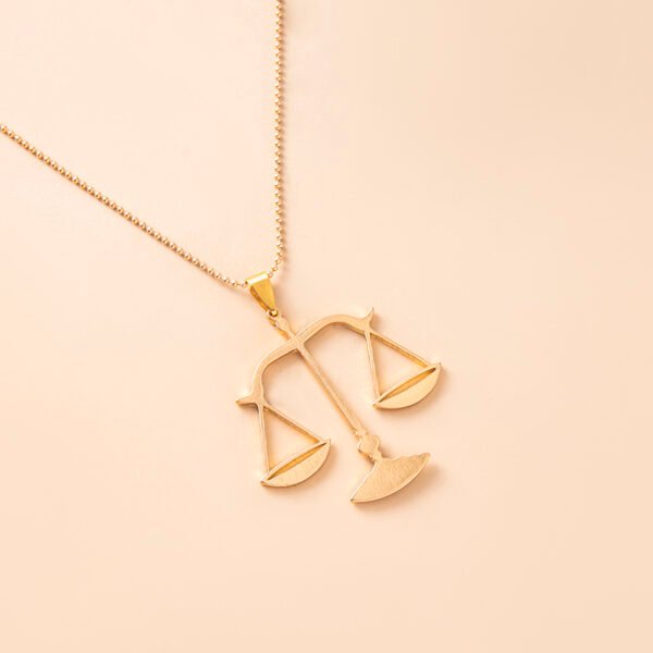 Vintage Big Libra Sign Statement Necklace Gold Balance Scales Pendant - Image 4
