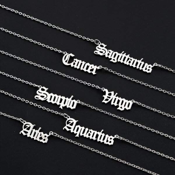 12 Constellation Letter Stainless Steel Pendant Silver Chain Necklace