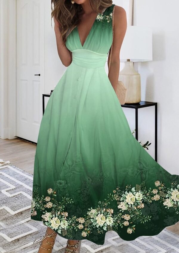 2023 Summer New V-neck Fashion Digital Printing Maxi Dress - Image 2