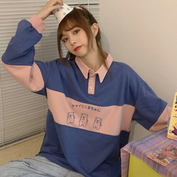 Women's Sweater Design Sense Stitching Printing Korean Loose Mid-length Coat - Image 6