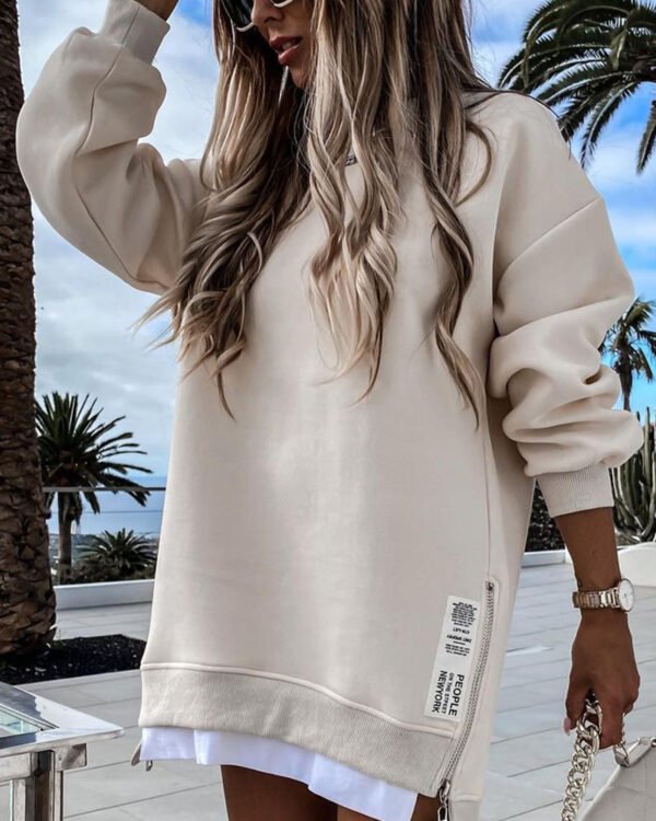 Zipper Decorations Round Neck Sweater Dress - Image 4