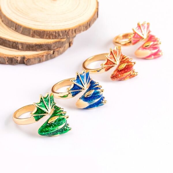 Boho Blue Green Pink Red Dragon Wing Adjustable Rings For Women - Image 3