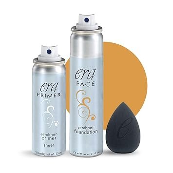 ERA Beauty Essentials Airbrush Makeup Collection (Era Face spray on Foundation - Y7 Carmel + Era Primer + Sponge)