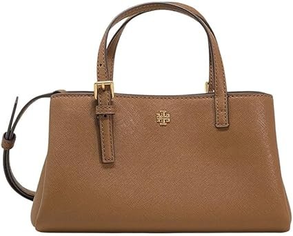 Tory Burch 143394 Emerson Moose Brown With Gold Hardware Leather Women's Mini Tote Bag