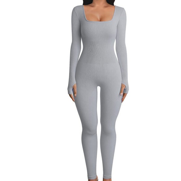 Women's Yoga Sports Fitness Jumpsuit Workout Long Sleeve Square Collar Clothing - Image 6