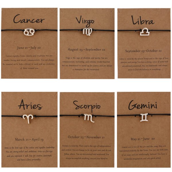 12 Constellation Zodiac Sign Rope Bracelet Adjustable Couple Bracelets