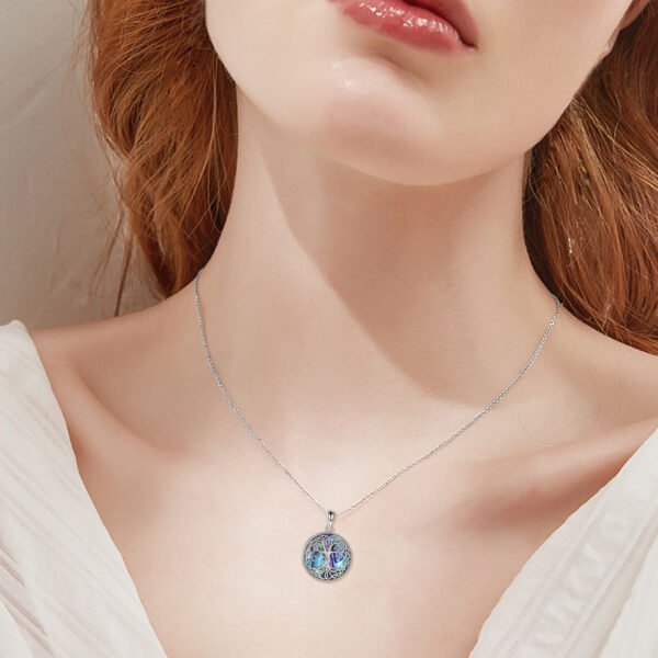 Tree of Life Locket Necklace Jewelry for Women Sterling Silver Celtic Family Tree Abalone Shell Lockets Jewelry Gifts for Mom Daughter - Image 3
