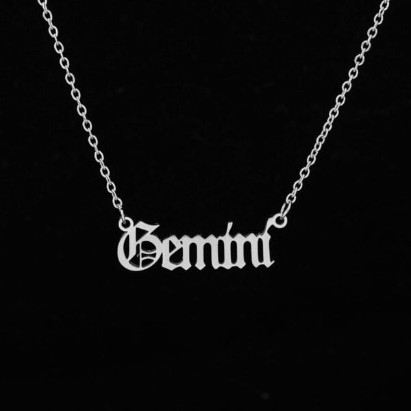 12 Constellation Letter Stainless Steel Pendant Silver Chain Necklace - Image 9