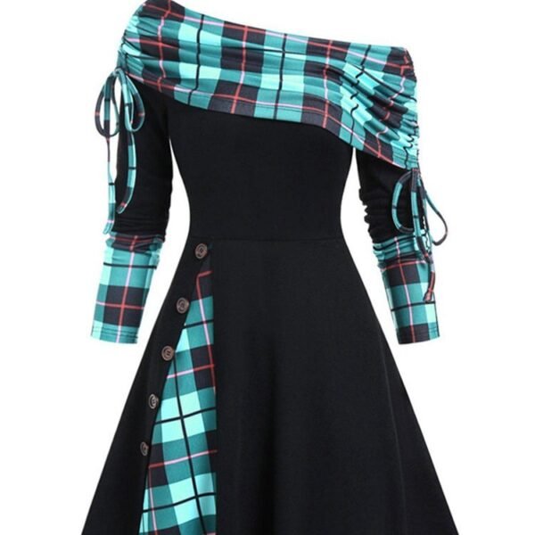 Autumn And Winter New Fashion Women's Waist Large Swing One Shoulder Long-sleeved Dress Female - Image 3