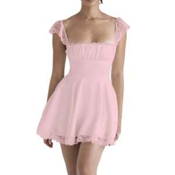 Lace Square Neck Suspender Skirt Slim Backless White French - Image 10