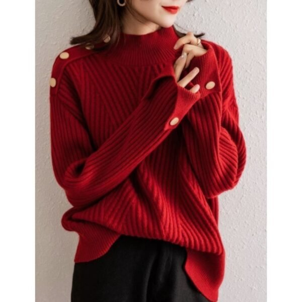 Autumn And Winter Japanese And Korean New Half Turtleneck Sweater Design Cuff Sweater For Women - Image 9