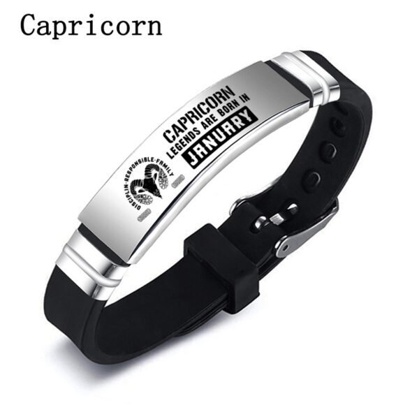 12 Zodiac Sign Constellation Stainless Steel Silicone Band Adjustable Bracelet Bangle - Image 4