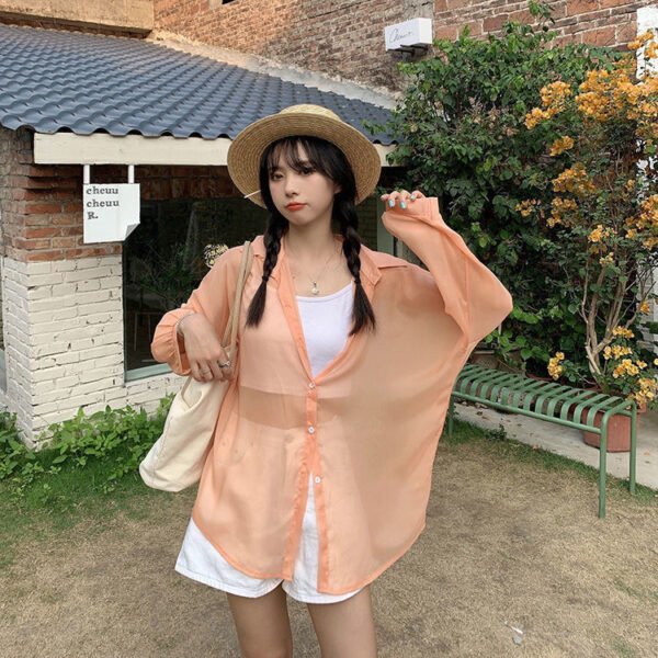 Women's Thin Solid Color Sunscreen Chiffon Shirt Jacket - Image 8