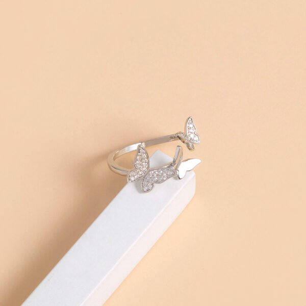 Butterfly Sparkly Zircon Open Adjustable Ring - Image 5