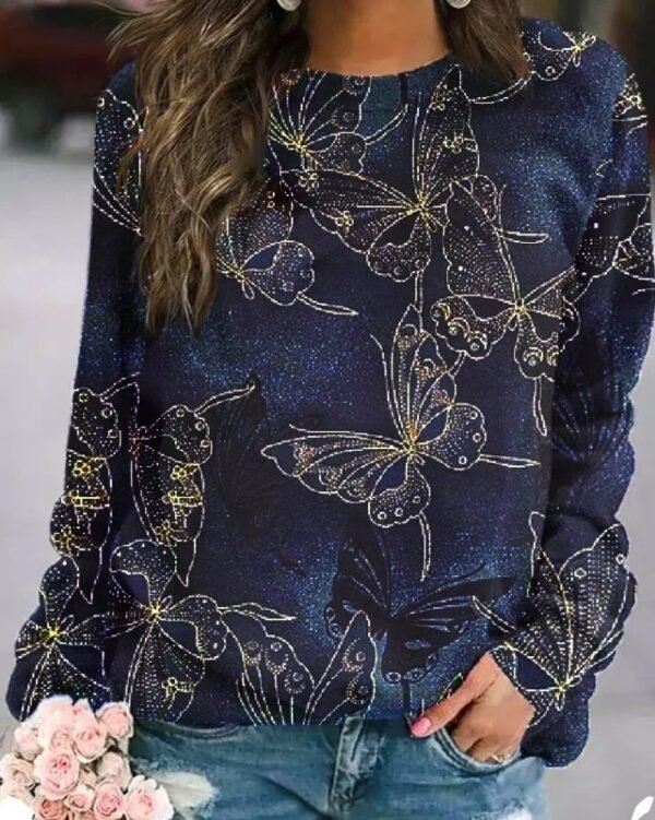 3D Printed Loose Round Neck Fashion Women's Sweater - Image 2